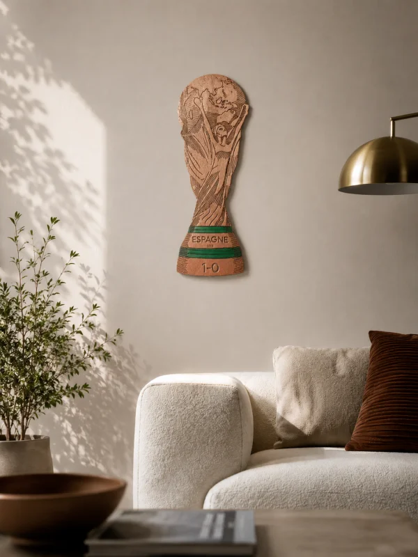 Décoration Coupe du Monde de Football 2026 Espagne 2026 1-0 en bois gravé – Création artisanale 
