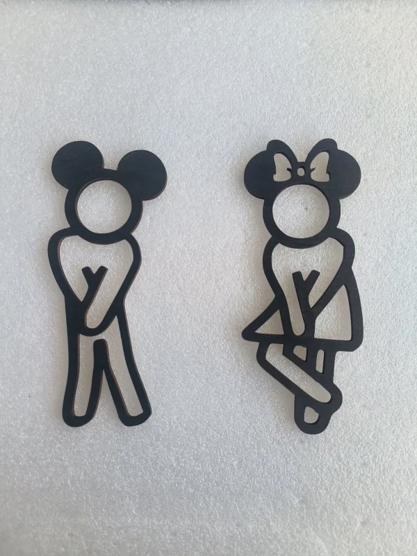 Plaque de Porte WC en Bois – Couple de Souris Cartoon Humoristique Mickey Minnie