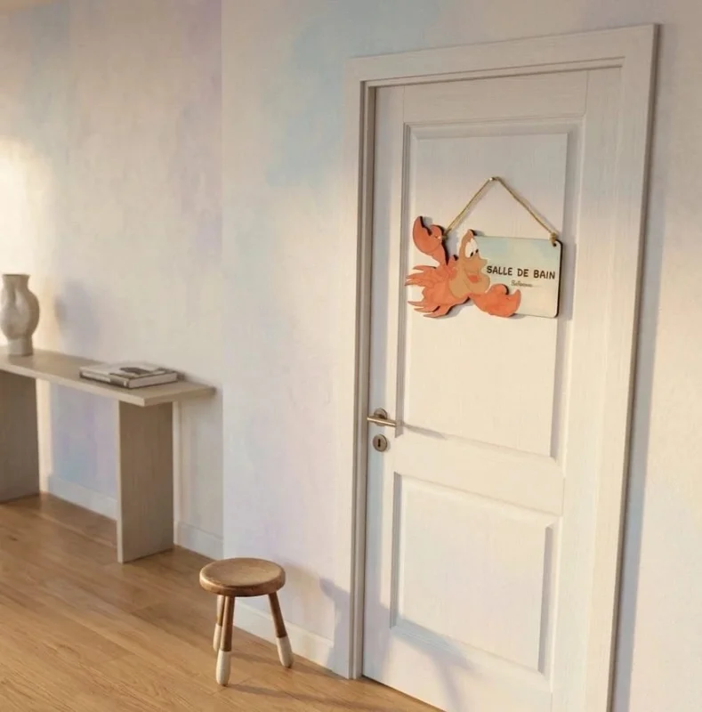 Plaque de porte Salle de Bain en bois inspiré de l'univers Disney